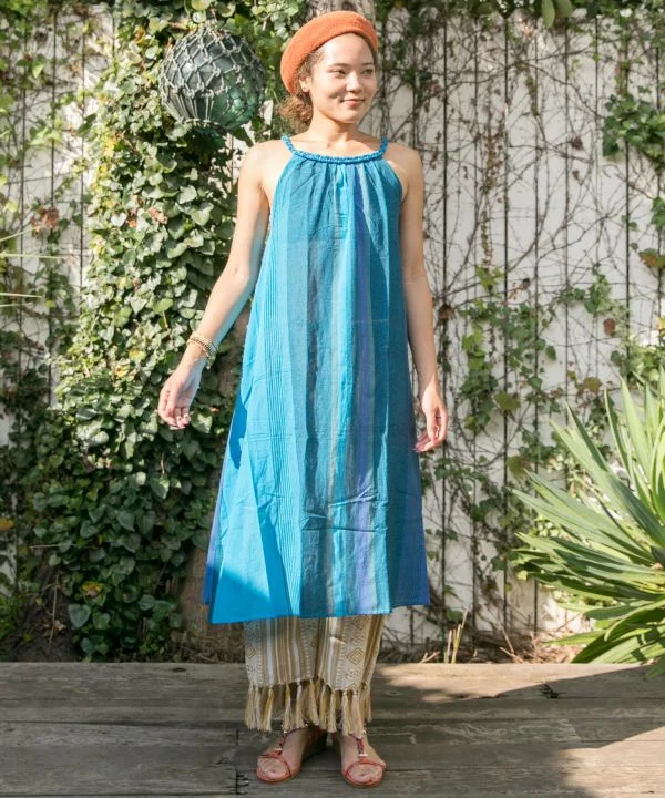 Midi Dresses for Summer Events -Nepali Cotton Striped Midi Dress