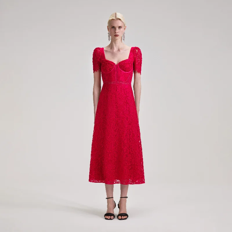 Gradient Midi Dresses -Red Lace Classic Midi Dress