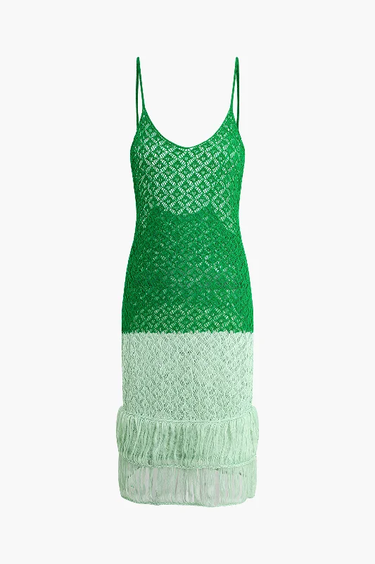 Open-Back Midi Dresses -Contrast Crochet Slip Midi Dress