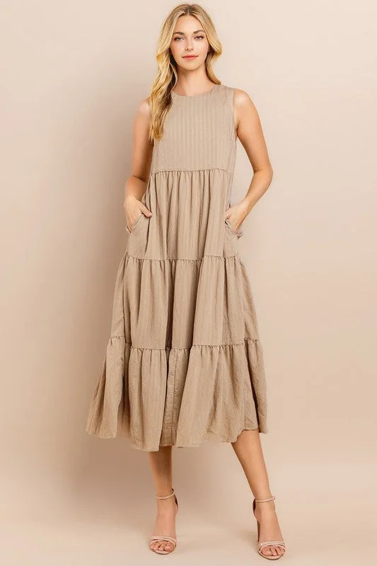 Open-Slit Midi Dresses -Tiered Midi Dress