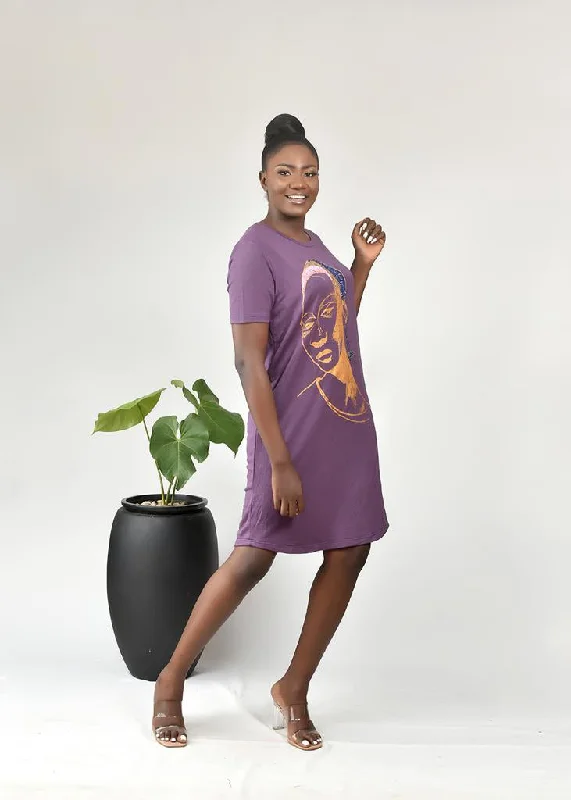 Midi Dresses for Office Events -Aimas Aisha Midi T-shirt Dress with beaded Fulani lady