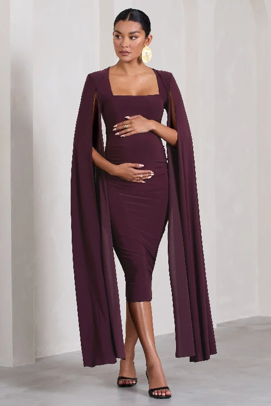 Knitted Midi Dresses for Softness -Flawless | Plum Maternity Square Neck Midi Dress With Cape Sleeves