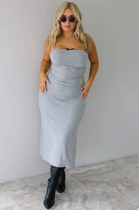 Light-Silk Midi Dresses -See You Soon Midi Dress: Heather Grey/Black