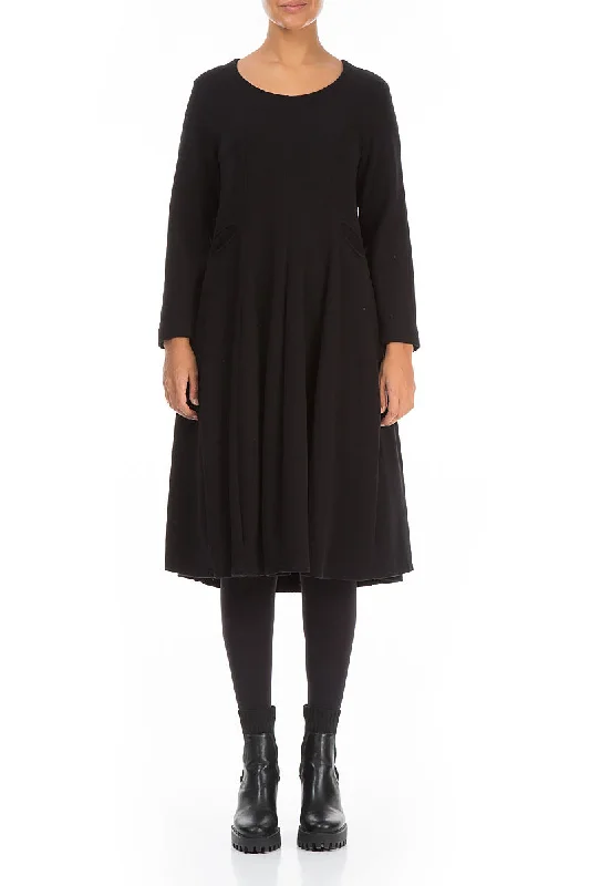 Soft-Velvet Midi Dresses -Midi Black Cotton Jersey Dress