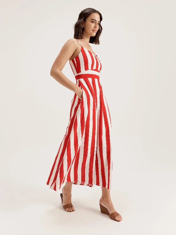 Midi Dresses for Farewell Nights -Flamingo Stripe Dress