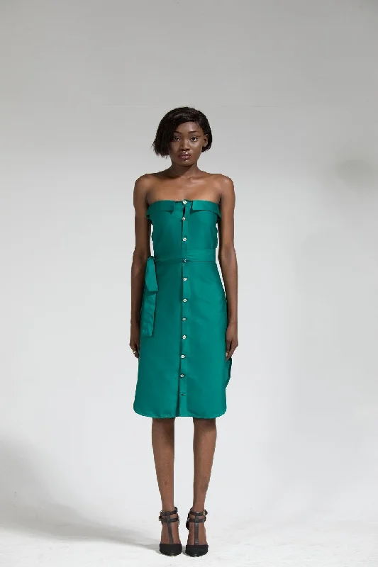 Midi Dresses for Urban Nights -Aku Green Off Shoulder Midi Dress