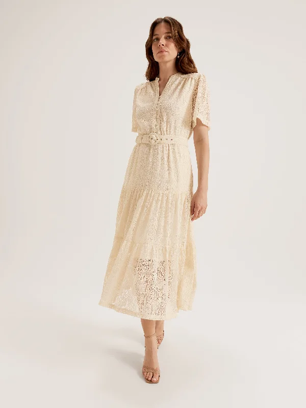 Side-Knot Midi Dresses -Paisley Lace Midi Dress