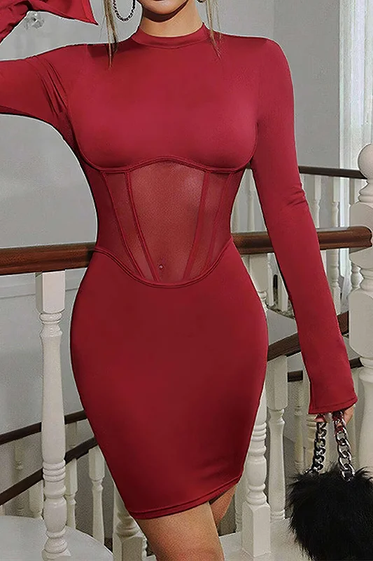 Midi Dresses for Daily Comfort -Backless Corset Long Sleeve Midi Dress