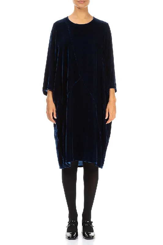 Soft-Wool Midi Dresses -Azure Silk Velvet Midi Dress