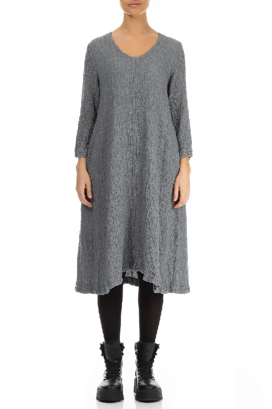 Smooth-Silk Midi Dresses -Midi Pepper Grey Wool Dress