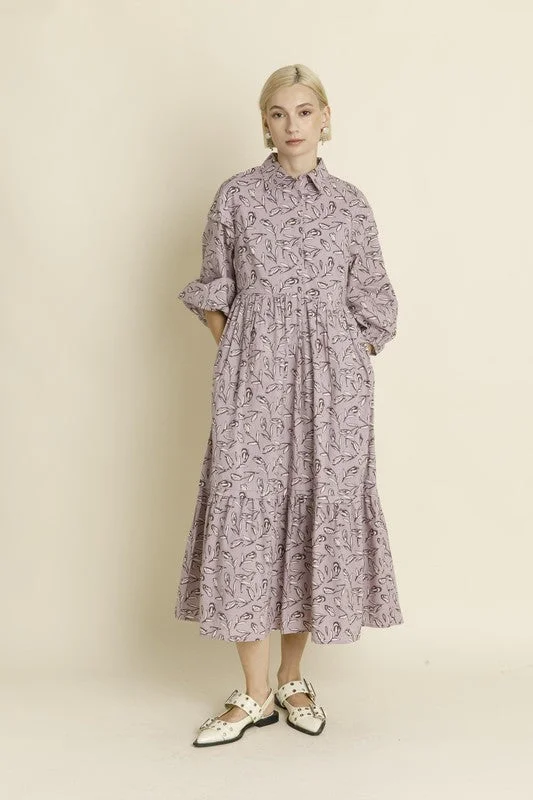 Random-Pattern Midi Dresses -Pintuck Midi Shirt Dress