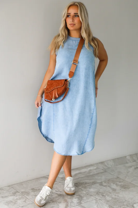 Midi Dresses for Music Chill -Keeping Tabs Midi Dress: Light Denim