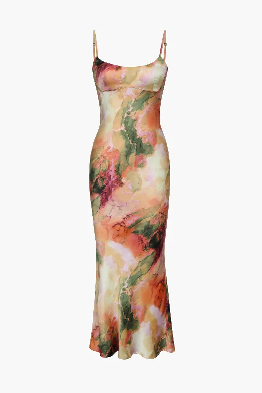 Twist-Top Midi Dresses -Abstract Print Fitted Midi Slip Dress