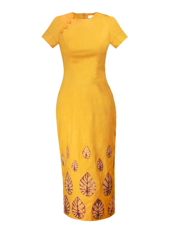 Shiny Midi Dresses for Sparkle -Roxanna Dress - Yellow