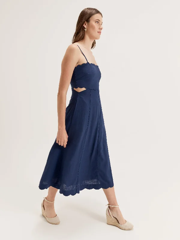 Calm-Tone Midi Dresses -Gigi Scalloped Dress