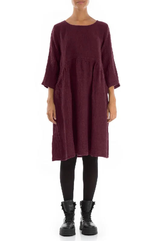 Trapeze-Hem Midi Dresses -Flared Magenta Mélange Linen Midi Dress