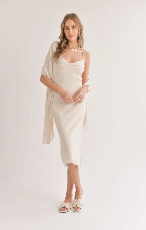 Midi Dresses for Lake Nights -Sadie And Sage Mirage Cowl Neck Midi Dress With Shawl