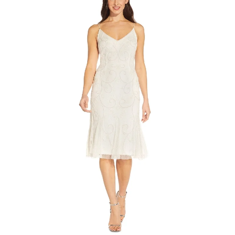 Bubble-Hem Party Dress -Adrianna Papell Women's Beaded Cocktail Dress White Size 6