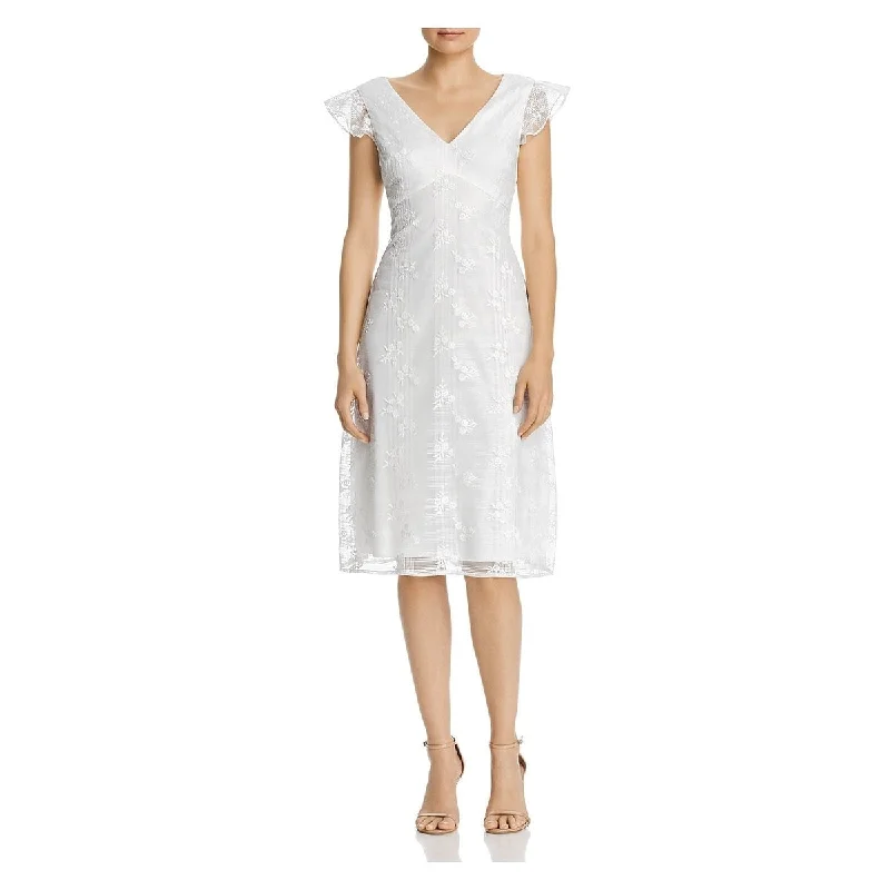 Adrianna Papell Women's Cap Sleeve V Neck Knee Length Sheath Cocktail Dress White Size 2