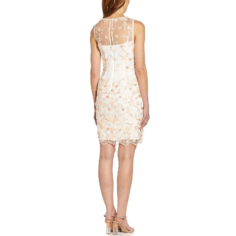 Game-Night Party Dress -Adrianna Papell Women's Floral Embroidery Sleeveless Cocktail Dress Pink Size 4