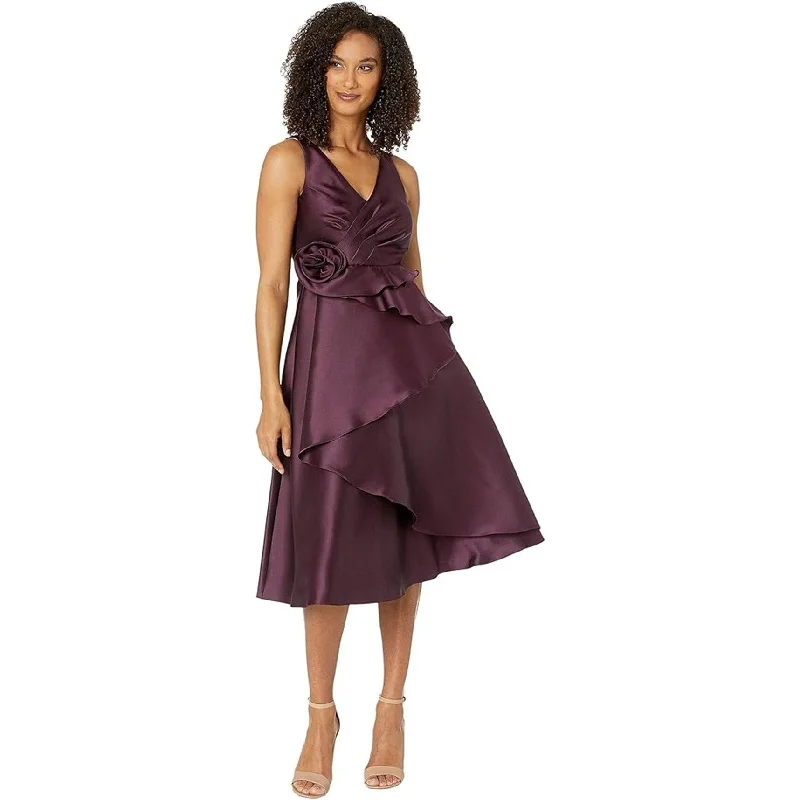 Soft-Wool Party Dress -Adrianna Papell Womens Rosette Cocktail Dress, Purple, 2