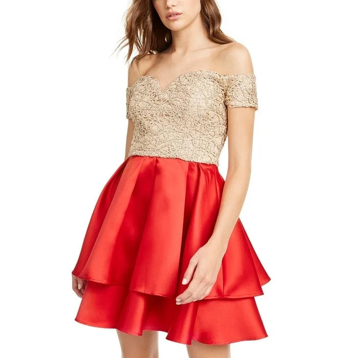 Side-Chill Party Dress -B Darlin Women's Cap Sleeve Short Ruffled Cocktail Dress Red