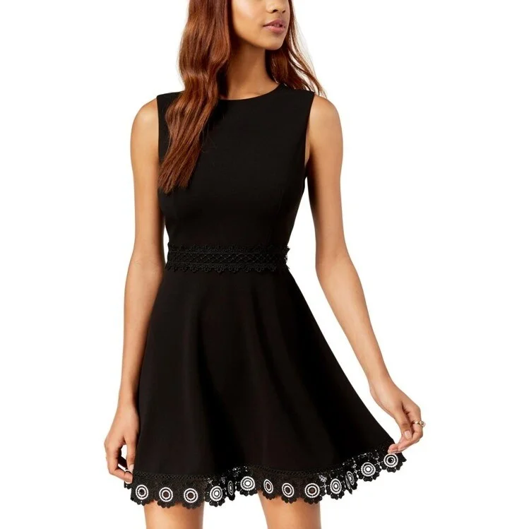 Keyhole-Back Party Dress -B. Darlin Women's Juniors Crochet Sleeveless Cocktail Dress Black Size 3/4 - 3