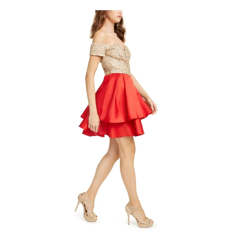 Textured-Cotton Party Dress -B. Darlin Women's Juniors Embroided V Neck Cocktail And Party Dress Red Size 3/4