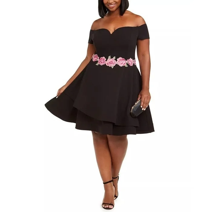 Game-Chill Party Dress -B Darlin Women's Plus Floral Fit & Flare Cocktail Dress Black Size 22W