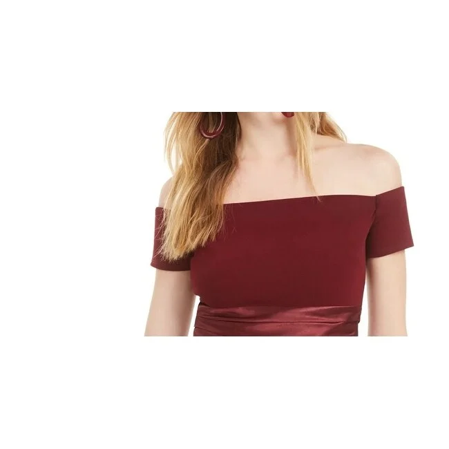 Soft-Wool Party Dress -B Darlin Women's Short Sleeve Off Shoulder Short Fit Flare Cocktail Dress Wine Size 0