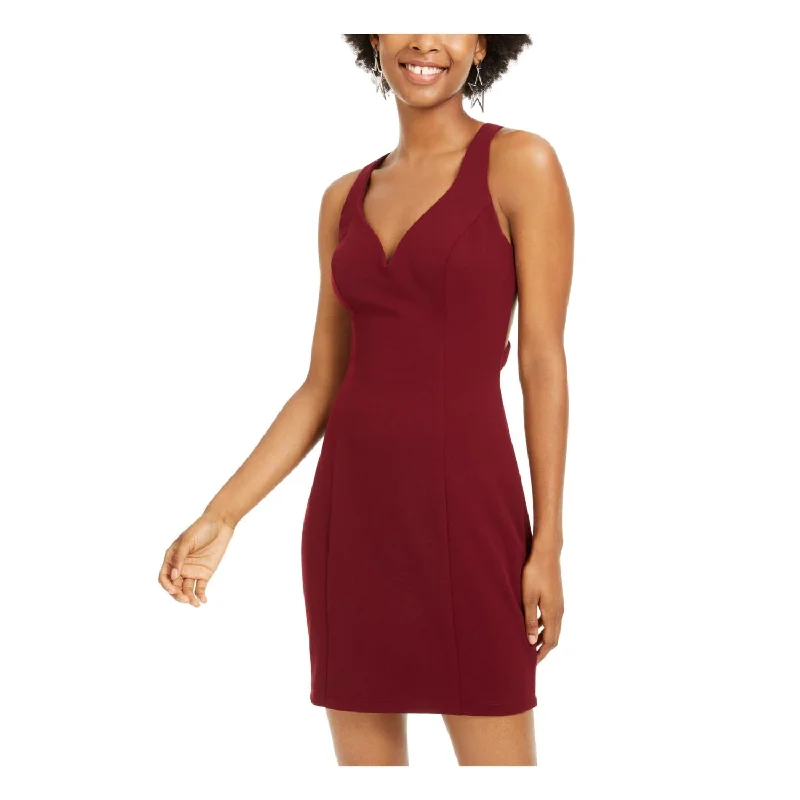 Fine-Velvet Party Dress -B. Darlin Women's Zippered Sleeveless V Neck Short Sheath Cocktail Dress Red Size 5/6