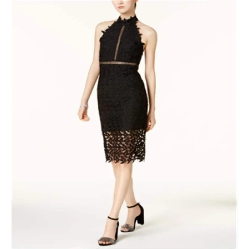 Front-Ruffle Party Dress -Bardot Women's Gemma Lace Ladder Stitch Cocktail Dress Black Size X-Small