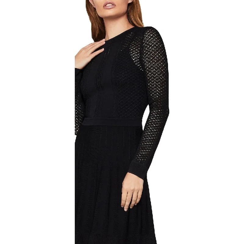 Fall-Brunch Party Dress -Bcbgmaxazria Women's Pointelle Sweater Cocktail Dress Black Size Xx-Small