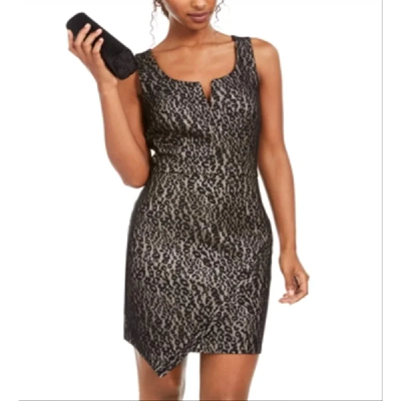 Coffee-Chill Party Dress -Bcx Women's Animal Print Sleeveless Scoop Neck Short Cocktail Sheath Dress Black Size 9