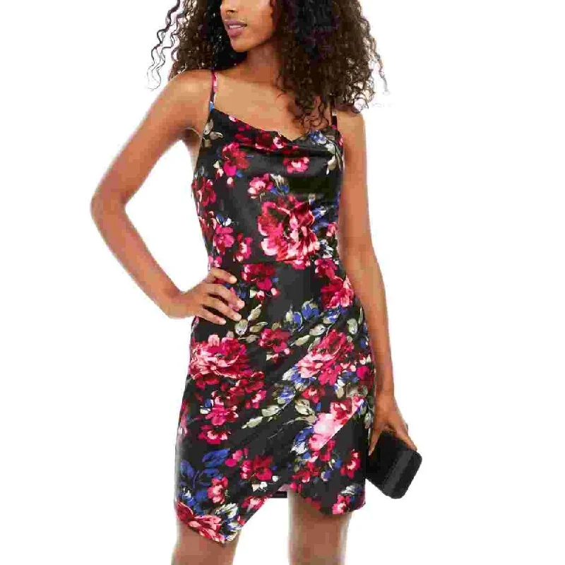 Neon Party Dress for Boldness -Bcx Women's Spaghetti Strap Square Neck Short Body Con Cocktail Dress Black Floral Size 13