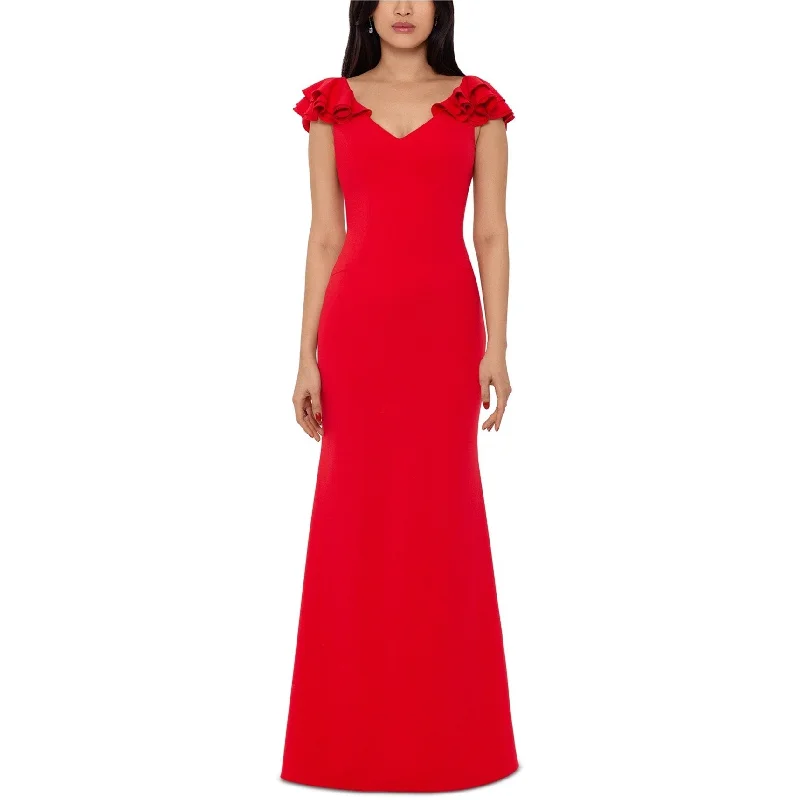 Thin-Wool Party Dress -Betsy & Adam Womens Ruffled Cocktail Dress, Red, 10