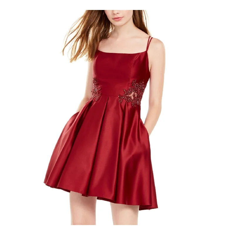 Boat Party Dress for Nautical Vibes -Blondie Nites Women's Spaghetti Strap Square Neck Short Fit Flare Cocktail Dress Red Size 5