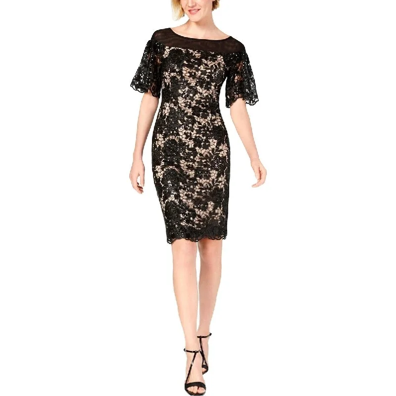 Satin-Finish Party Dress -Calvin Klein Women's Lace Embellished Cocktail Dress Black Size 4"