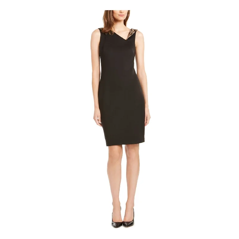 Coffee-Chill Party Dress -Calvin Klein Women's Sleeveless Above the Knee Body Con Cocktail Dress Black Size 12