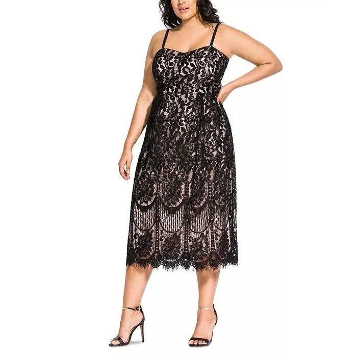 Quick-Trip Party Dress -City Chic Women's Plus Size Sweet Darling Lace Cocktail Dress Black Size 22W