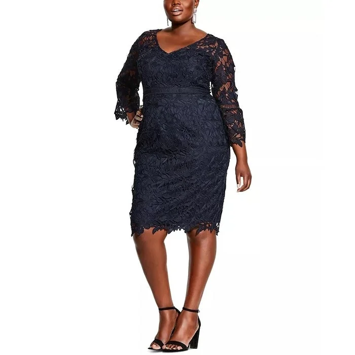 Night-Club Party Dress -City Chic Women's Three Quarter Sleeve Cocktail Dress Blue Size Petite Small