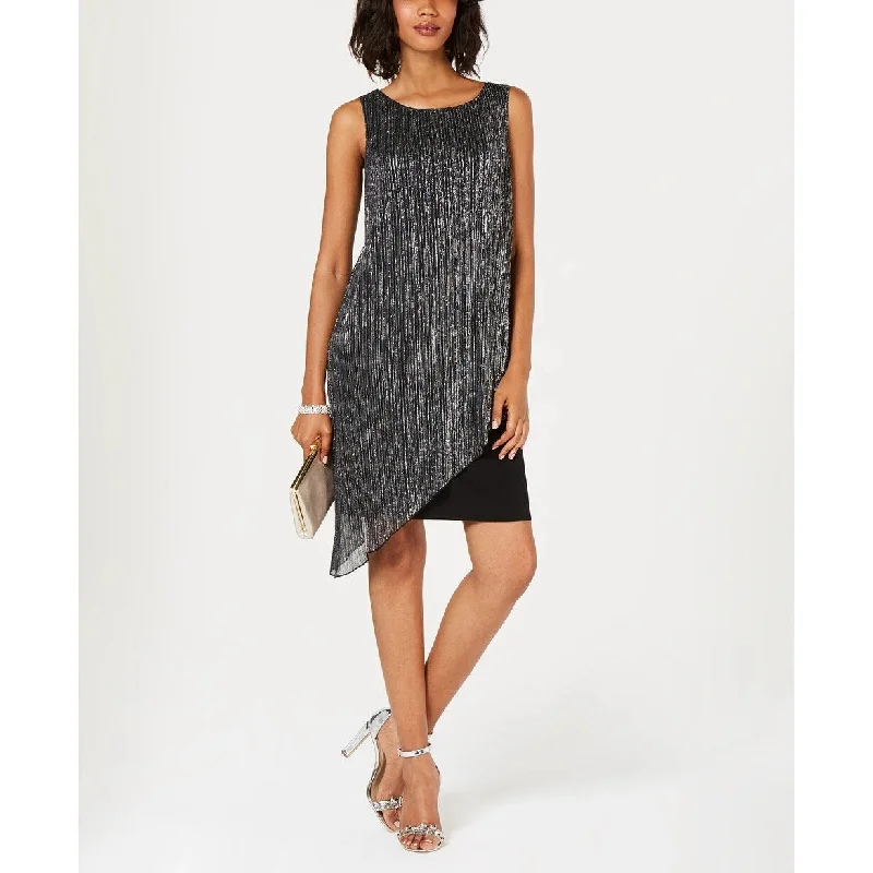 Bold-Print Party Dress -Connected Women's Apparel Metallic Ribbed Knit Cocktail Dress Silver Size 10