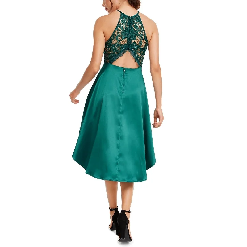 Plus-Size Party Dress on Discount -Crystal Doll Women's Sleeveless Halter Tea Length Hi Lo Cocktail Dress Green Size 11