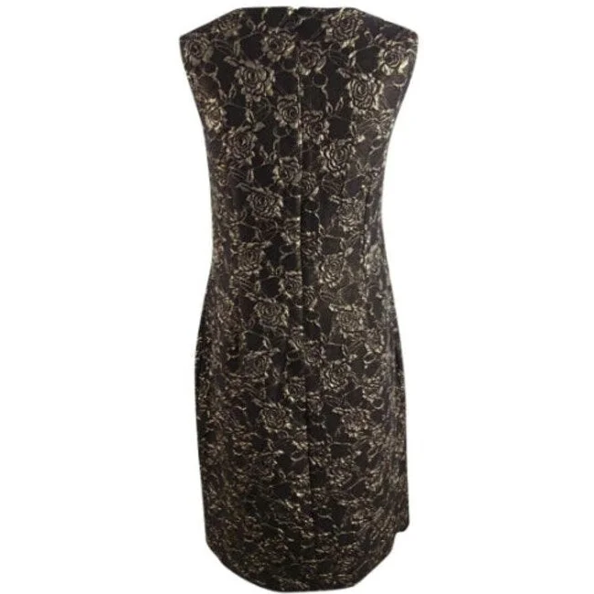 Roof-Chill Party Dress -Donna Ricco Women's Metallic Floral Brocade Cocktail Dress Black Size 10