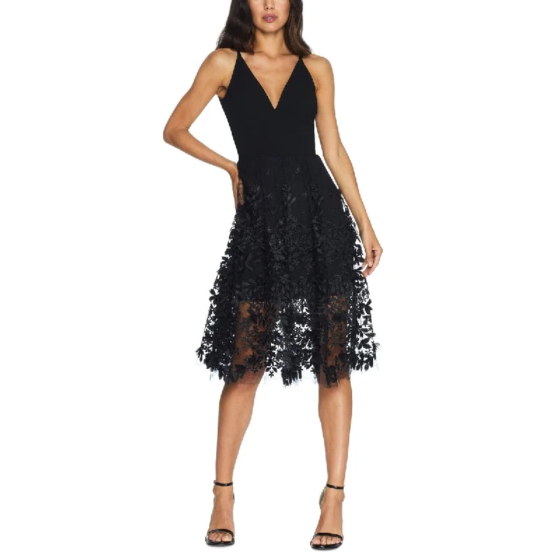 Concert Party Dress for Vibes -Dress the Population Women's Darleen V Neck Embroidered Mesh Cocktail Dress Black Size Medium