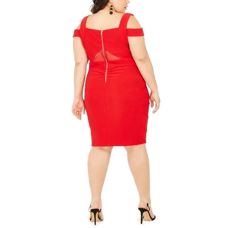 Emerald Sundae Women's Cold Shoulder Cut Out Sleeveless Sweetheart Neckline Below The Knee Body Con Cocktail Dress Red 2X