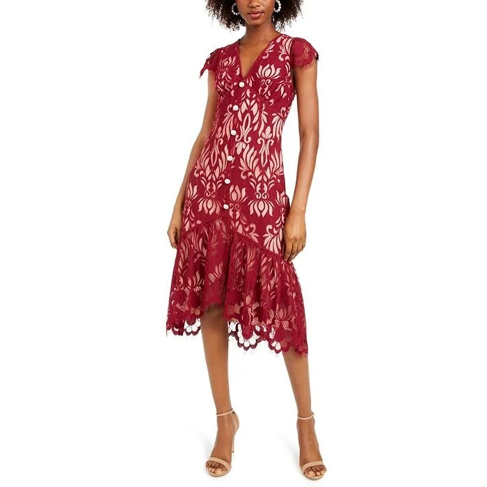 Funky-Print Party Dress -FOXIEDOX Women's Cap Sleeve Below the Knee Fit Flare Cocktail Dress Red Size 18