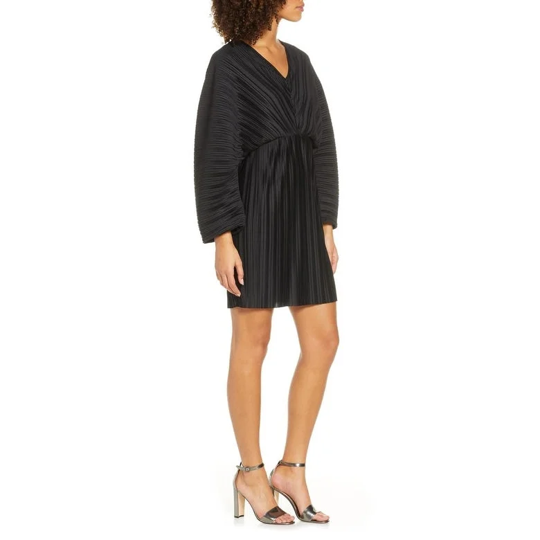 French Connection Women's Long Sleeve Crinkle Pleat Cocktail Dress Black Size 4