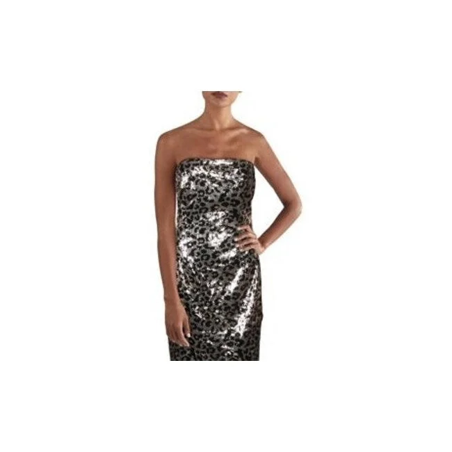 Guess Women's By Marciano Leopard Lust Sequined Strapless Cocktail Dress Black Size M