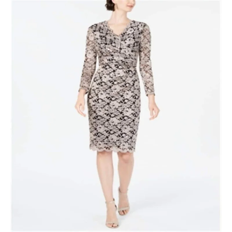 Night-Picnic Party Dress -Jessica Howard Women's Floral 3/4 Sleeve V Neck Cocktail Dress Brown Size 6